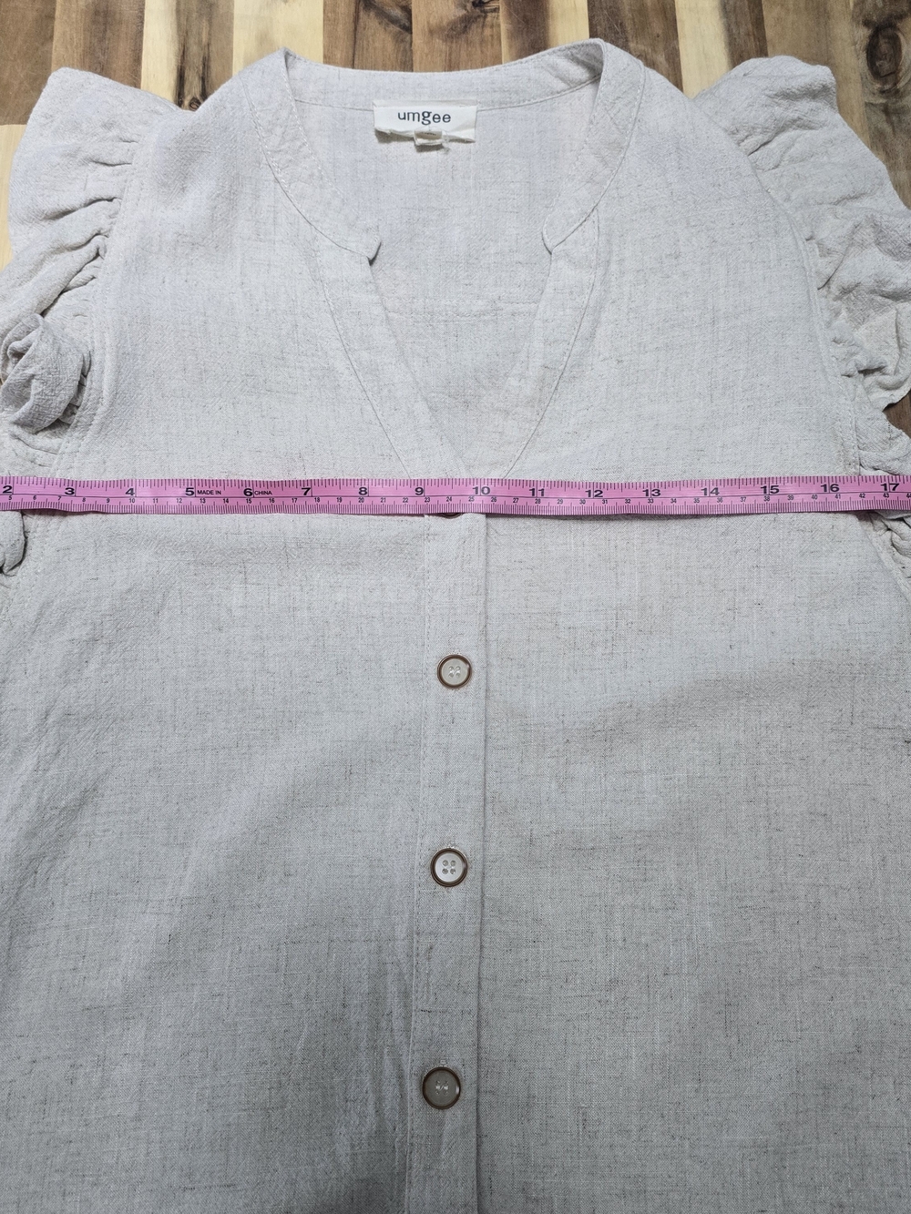 Umgee Linen Cream Button-Front Ruffle Sleeve Top - Picture 4 of 7